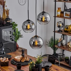 Suspension Verre Fumé-hofstein Plafonnier Verre 20 cm Koyoto Chrome, Clair, Fumé, 3 lumières