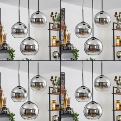 Suspension Verre Fumé-hofstein Plafonnier Verre 20 cm Koyoto Chrome, Clair, Fumé, 3 lumières