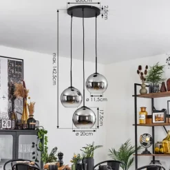 Suspension Verre Fumé-hofstein Plafonnier Verre 20 cm Koyoto Chrome, Clair, Fumé, 3 lumières