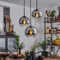 Suspension Verre Fumé-hofstein Plafonnier Verre 20 cm Koyoto Chrome, Clair, Fumé, 3 lumières