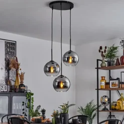 Suspension Verre Fumé-hofstein Plafonnier Verre 20 cm Koyoto Chrome, Clair, Fumé, 3 lumières