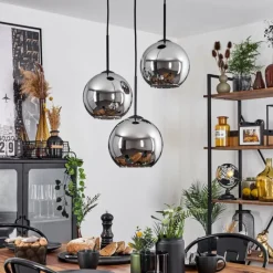 Suspension Verre Fumé-hofstein Plafonnier Verre 20 cm Koyoto Chrome, Fumé, 3 lumières