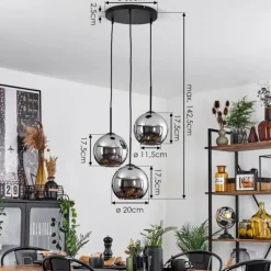 Suspension Verre Fumé-hofstein Plafonnier Verre 20 cm Koyoto Chrome, Fumé, 3 lumières