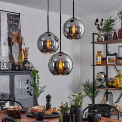 Suspension Verre Fumé-hofstein Plafonnier Verre 20 cm Koyoto Chrome, Fumé, 3 lumières