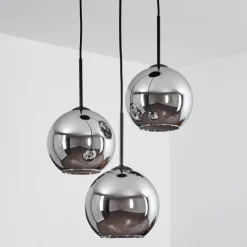 Suspension Verre Fumé-hofstein Plafonnier Verre 20 cm Koyoto Chrome, Fumé, 3 lumières