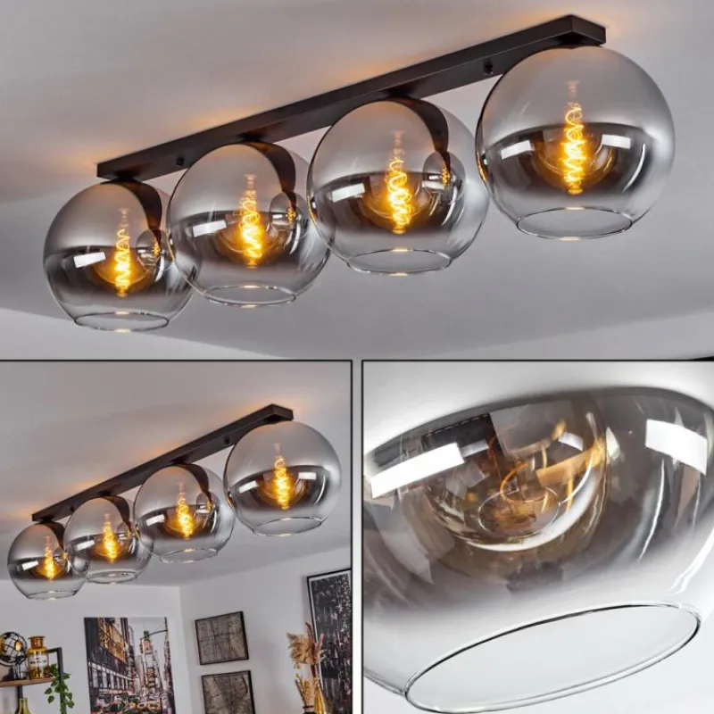 Suspension Verre Fumé-hofstein Plafonnier Verre 30 cm Koyoto Chrome, Clair, Fumé, 4 lumières