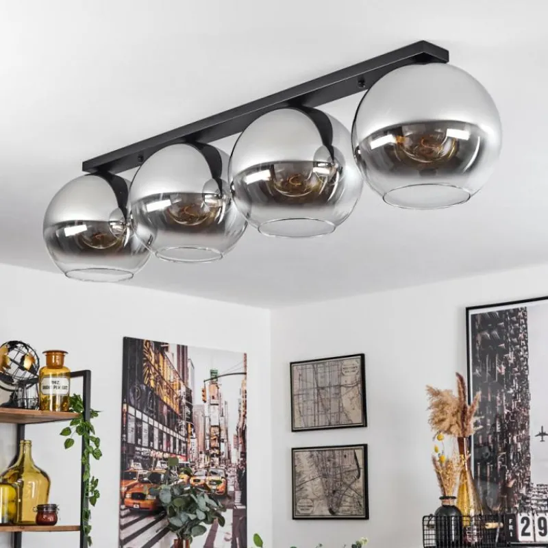 Suspension Verre Fumé-hofstein Plafonnier Verre 30 cm Koyoto Chrome, Clair, Fumé, 4 lumières