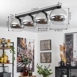 Suspension Verre Fumé-hofstein Plafonnier Verre 30 cm Koyoto Chrome, Clair, Fumé, 4 lumières