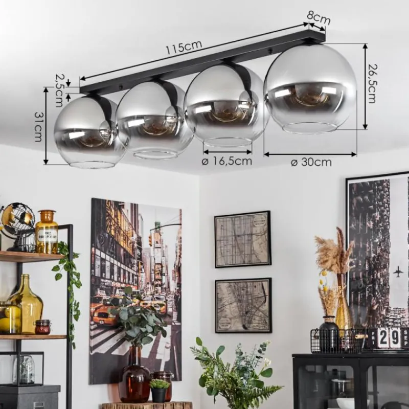 Suspension Verre Fumé-hofstein Plafonnier Verre 30 cm Koyoto Chrome, Clair, Fumé, 4 lumières