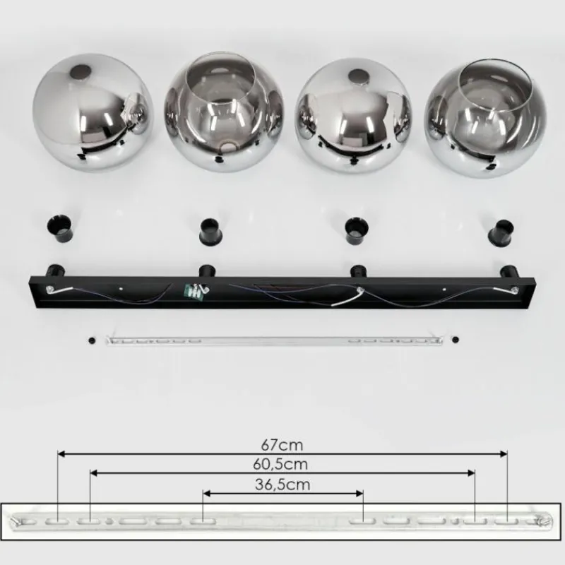 Suspension Verre Fumé-hofstein Plafonnier Verre 30 cm Koyoto Chrome, Clair, Fumé, 4 lumières