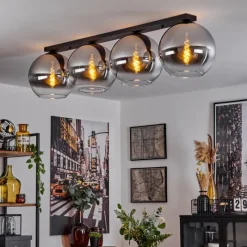 Suspension Verre Fumé-hofstein Plafonnier Verre 30 cm Koyoto Chrome, Clair, Fumé, 4 lumières