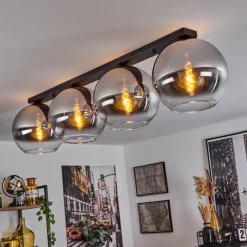 Suspension Verre Fumé-hofstein Plafonnier Verre 30 cm Koyoto Chrome, Clair, Fumé, 4 lumières