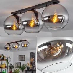 Suspension Verre Fumé-hofstein Plafonnier Verre 30 cm Koyoto Chrome, Clair, Fumé, 3 lumières