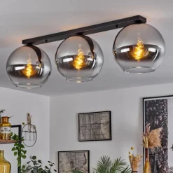Suspension Verre Fumé-hofstein Plafonnier Verre 30 cm Koyoto Chrome, Clair, Fumé, 3 lumières