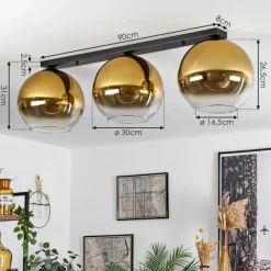 hofstein Plafonnier Verre 30 cm Koyoto Or, Clair, 3 lumières