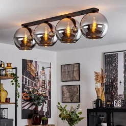 Suspension Verre Fumé-hofstein Plafonnier Verre 30 cm Koyoto Chrome, Fumé, 4 lumières