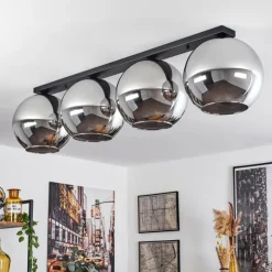 Suspension Verre Fumé-hofstein Plafonnier Verre 30 cm Koyoto Chrome, Fumé, 4 lumières