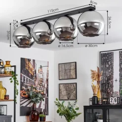 Suspension Verre Fumé-hofstein Plafonnier Verre 30 cm Koyoto Chrome, Fumé, 4 lumières