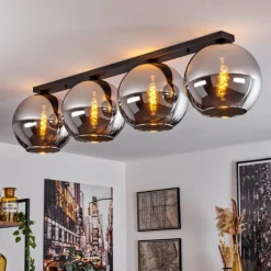 Suspension Verre Fumé-hofstein Plafonnier Verre 30 cm Koyoto Chrome, Fumé, 4 lumières