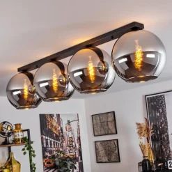 Suspension Verre Fumé-hofstein Plafonnier Verre 30 cm Koyoto Chrome, Fumé, 4 lumières