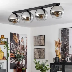 Suspension Verre Fumé-hofstein Plafonnier Verre 25 cm Koyoto Chrome, Clair, Fumé, 4 lumières