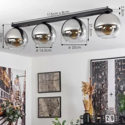 Suspension Verre Fumé-hofstein Plafonnier Verre 25 cm Koyoto Chrome, Clair, Fumé, 4 lumières