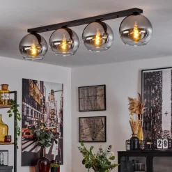 Suspension Verre Fumé-hofstein Plafonnier Verre 25 cm Koyoto Chrome, Clair, Fumé, 4 lumières