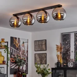 Suspension Verre Fumé-hofstein Plafonnier Verre 25 cm Koyoto Chrome, Fumé, 4 lumières