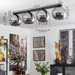 Suspension Verre Fumé-hofstein Plafonnier Verre 25 cm Koyoto Chrome, Fumé, 4 lumières