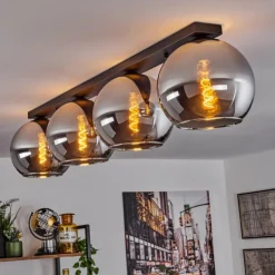 Suspension Verre Fumé-hofstein Plafonnier Verre 25 cm Koyoto Chrome, Fumé, 4 lumières