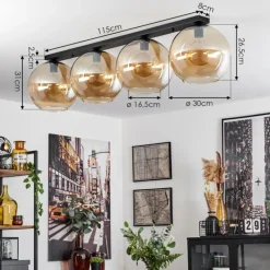 hofstein Plafonnier Verre 30 cm Koyoto Ambre, 4 lumières