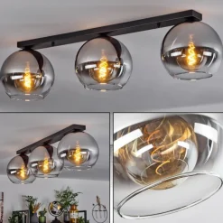 Suspension Verre Fumé-hofstein Plafonnier Verre 25 cm Koyoto Chrome, Clair, Fumé, 3 lumières