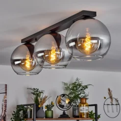 Suspension Verre Fumé-hofstein Plafonnier Verre 25 cm Koyoto Chrome, Clair, Fumé, 3 lumières