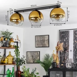 hofstein Plafonnier Verre 25 cm Koyoto Or, Clair, 3 lumières