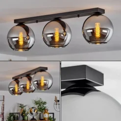 Suspension Verre Fumé-hofstein Plafonnier Verre 20 cm Koyoto Chrome, Fumé, 3 lumières