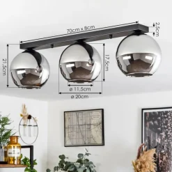 Suspension Verre Fumé-hofstein Plafonnier Verre 20 cm Koyoto Chrome, Fumé, 3 lumières