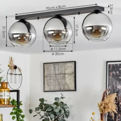 Suspension Verre Fumé-hofstein Plafonnier Verre 20 cm Koyoto Chrome, Clair, Fumé, 3 lumières