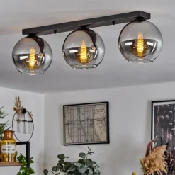 Suspension Verre Fumé-hofstein Plafonnier Verre 20 cm Koyoto Chrome, Clair, Fumé, 3 lumières