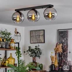 Suspension Verre Fumé-hofstein Plafonnier Verre 20 cm Koyoto Chrome, Clair, Fumé, 3 lumières