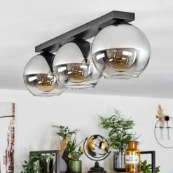 Suspension Verre Fumé-hofstein Plafonnier Verre 20 cm Koyoto Chrome, Clair, Fumé, 3 lumières