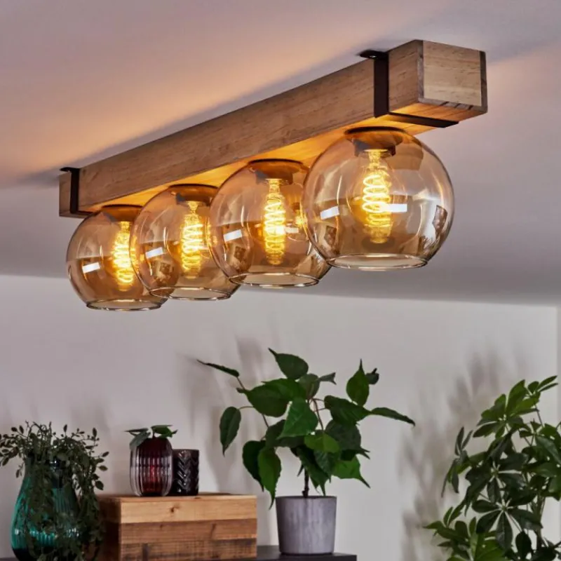 hofstein Plafonnier Verre 15cm Montgomery Écru, Noir, 4 lumières