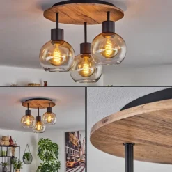 hofstein Plafonnier Vouhet Brun, Couleur bois, Noir, 3 lumières