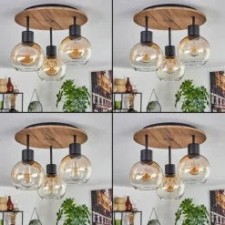 hofstein Plafonnier Vouhet Brun, Couleur bois, Noir, 3 lumières