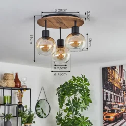 hofstein Plafonnier Vouhet Brun, Couleur bois, Noir, 3 lumières