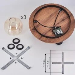 hofstein Plafonnier Vouhet Brun, Couleur bois, Noir, 3 lumières