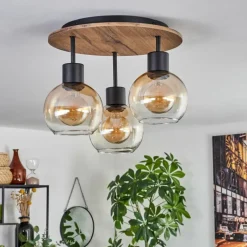 hofstein Plafonnier Vouhet Brun, Couleur bois, Noir, 3 lumières