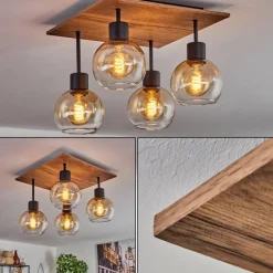 hofstein Plafonnier Vouhet Brun, Couleur bois, Noir, 4 lumières