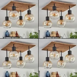 hofstein Plafonnier Vouhet Brun, Couleur bois, Noir, 4 lumières