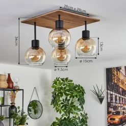 hofstein Plafonnier Vouhet Brun, Couleur bois, Noir, 4 lumières