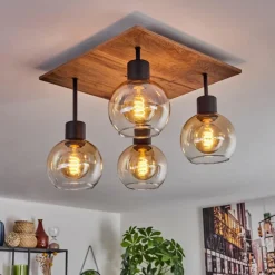 hofstein Plafonnier Vouhet Brun, Couleur bois, Noir, 4 lumières